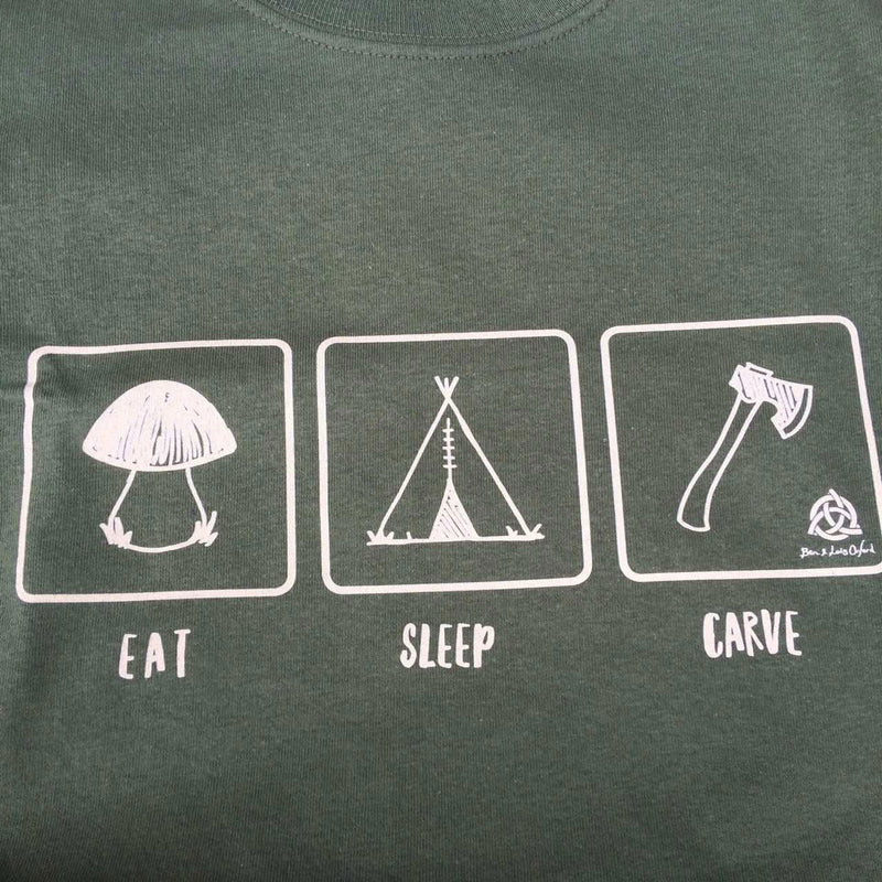 Load image into Gallery viewer, 'Eat, Sleep, Carve' T-Shirt - OD Green - Ben & Lois Orford