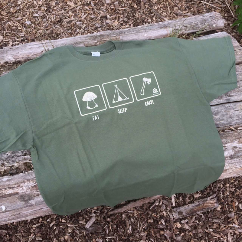 Load image into Gallery viewer, 'Eat, Sleep, Carve' T-Shirt - OD Green - Ben & Lois Orford