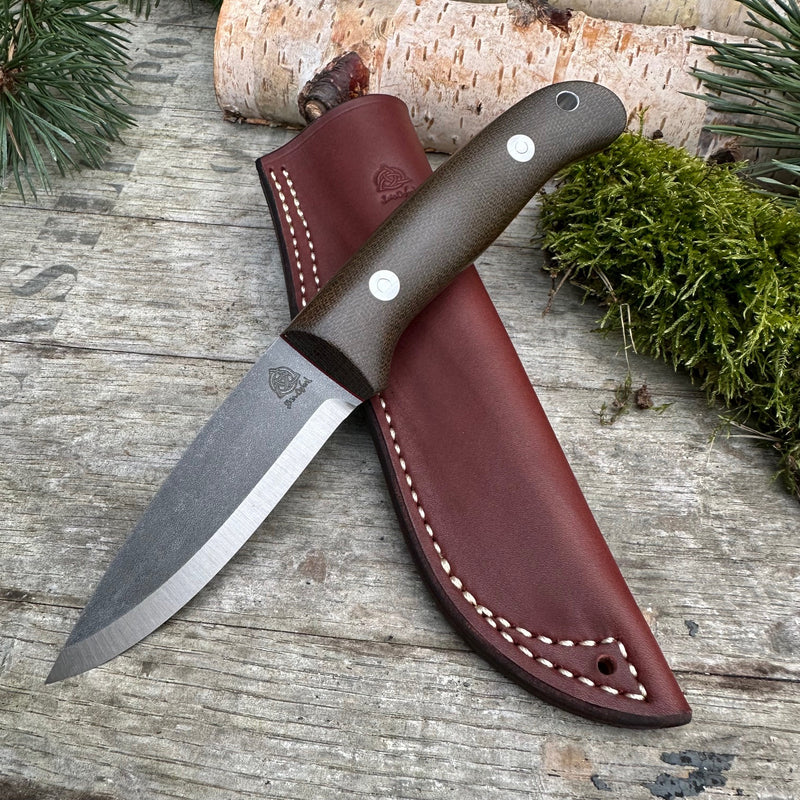 Load image into Gallery viewer, Green Micarta AEB-L Woodlander 4&quot;
