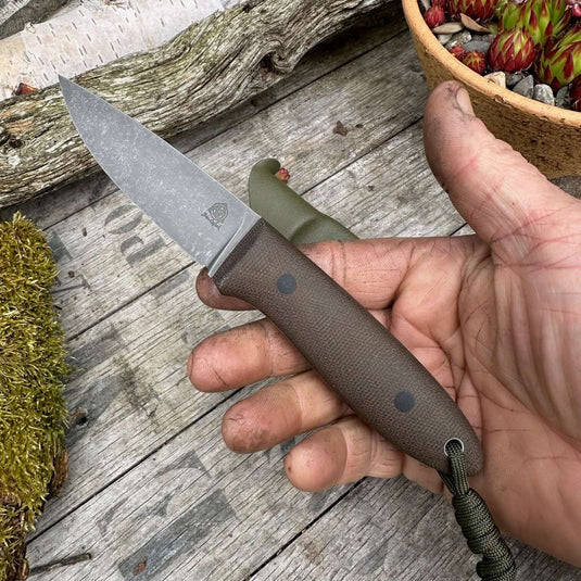 Green Micarta Flat ground Campcraft knife - Ben & Lois Orford