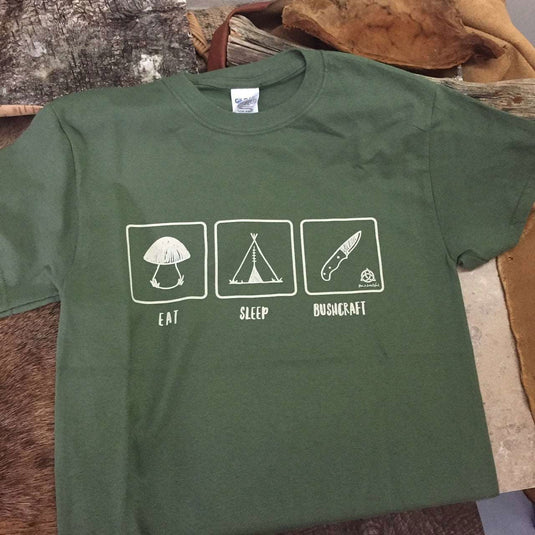 'Eat, Sleep, Bushcraft' T-Shirt - OD Green - Ben & Lois Orford