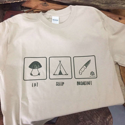 'Eat, Sleep, Bushcraft' T-Shirt - Sand - Ben & Lois Orford