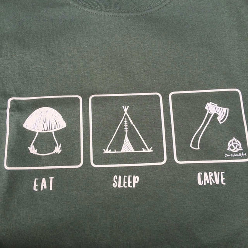 'Eat, Sleep, Carve' T-Shirt - OD Green - Ben & Lois Orford
