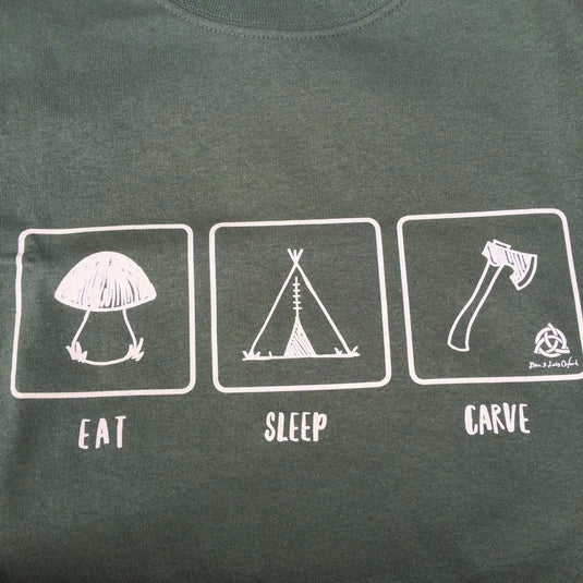 'Eat, Sleep, Carve' T-Shirt - OD Green - Ben & Lois Orford