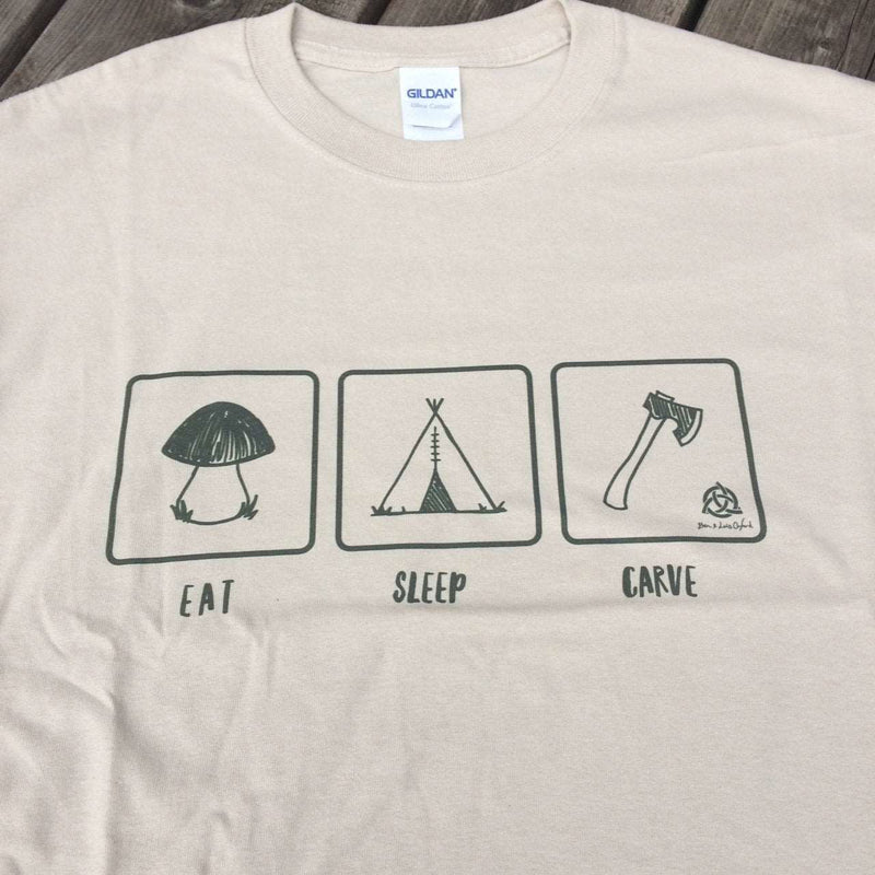 Load image into Gallery viewer, &#39;Eat, Sleep, Carve&#39; T-Shirt - Sand - Ben &amp; Lois Orford
