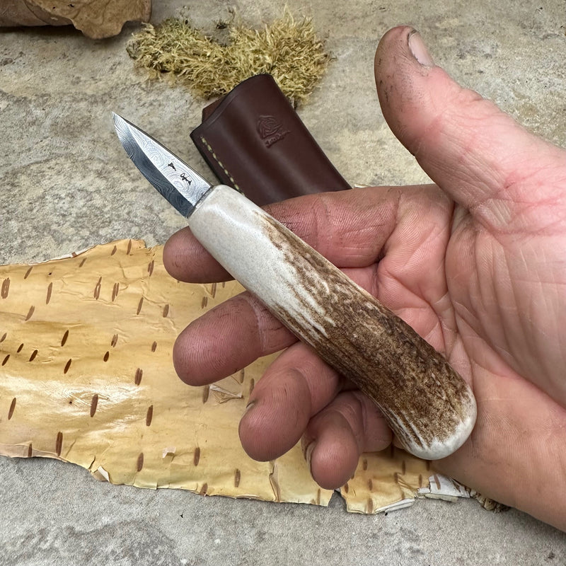 Load image into Gallery viewer, Damascus Antler Sgian Dubh
