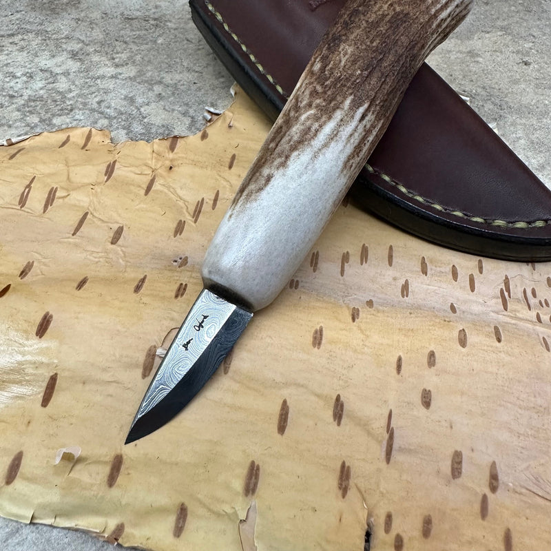 Load image into Gallery viewer, Damascus Antler Sgian Dubh
