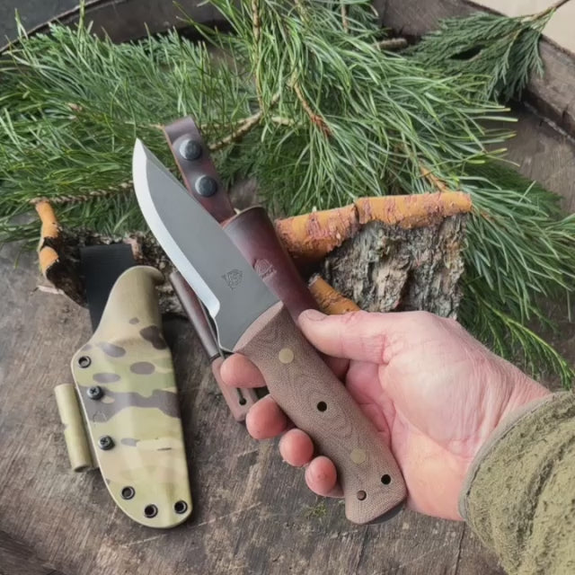 Load and play video in Gallery viewer, The Villmark - Brown Micarta/Two Sheaths
